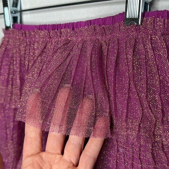 Hanna Anderson Girl’s Fuchsia Gold Tulle Pleated Stretch Skirt. Size 120 (6/7). - Picture 5 of 7
